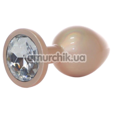 Анальная пробка с прозрачным кристаллом Exclusivity Jewellery Pearl Gold Plug М, золотая - Фото №1