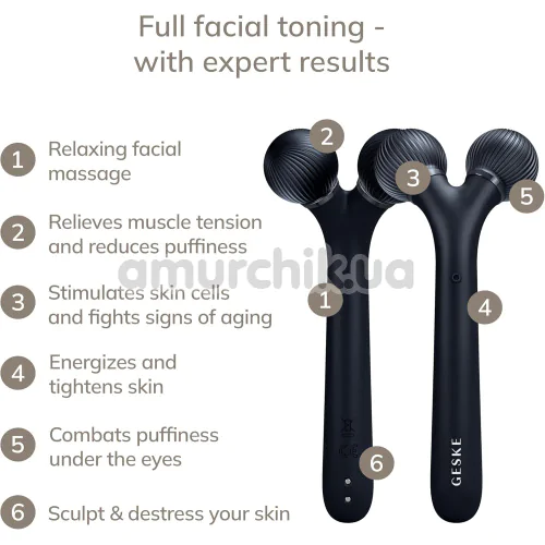 Ультразвуковий масажер Geske Sonic Facial & Body Roller 4 in 1, чорний
