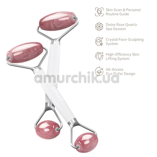 Роликовый массажер Geske Rose Quartz Face & Body Roller 5 in 1, белый