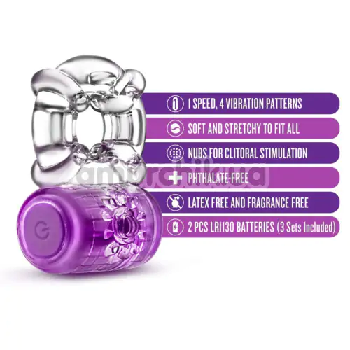 Віброкільце для члена Play With Me One Night Stand Vibrating C-Ring, фіолетове