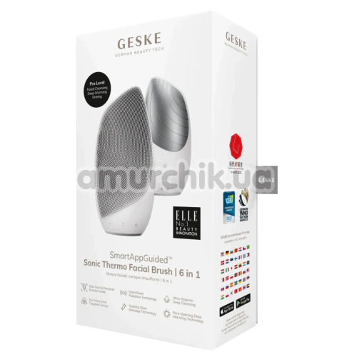 Ультразвуковая щетка для лица Geske Sonic Thermo Facial Brush 6 in 1, белая