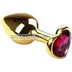 Анальна пробка з рожевим кристалом SWAROVSKI Gold Heart Amethyst, золота - Фото №1