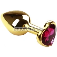 Анальна пробка з рожевим кристалом SWAROVSKI Gold Heart Amethyst, золота - Фото №1