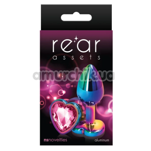 Анальна пробка з рожевим кристалом Rear Assets Multicolor Heart S, мультикольорова