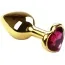 Анальная пробка с розовым кристаллом SWAROVSKI Gold Heart Amethyst, золотая