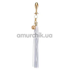 Анальна пробка з флогером Lockink Detachable Pony Tail Pear-Shape Plug Kit, золота - Фото №1