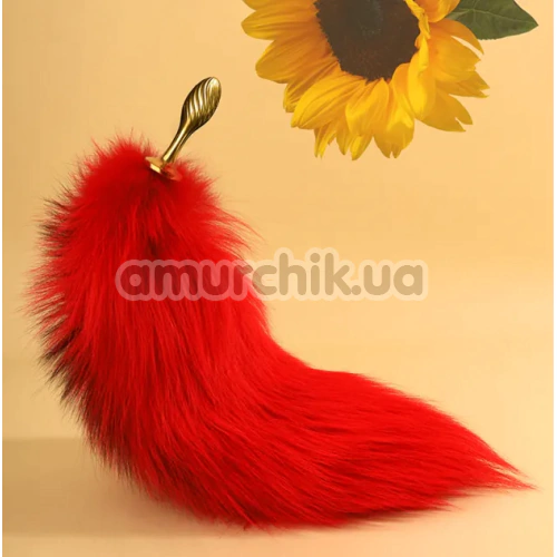 Анальна пробка з червоним хвостиком Lockink Sevanda Red Vixen Pet-Play Set Pear-Shape Plug, золота