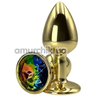 Анальная пробка с радужным кристаллом Alume Metal Plug S, золотая - Фото №1