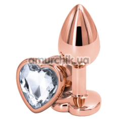 Анальная пробка с прозрачным кристаллом Rear Assets Rose Gold Heart S, розово-золотая - Фото №1