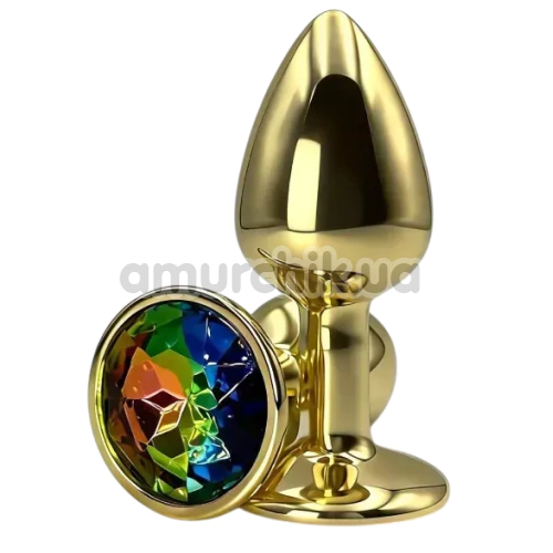 Анальная пробка с радужным кристаллом Alume Metal Plug S, золотая - Фото №1