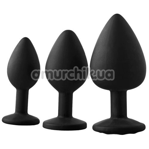 Набор анальных пробок с прозрачным кристаллом Fantasstic Anal Training Kit, черный