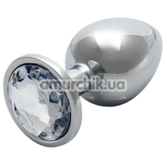 Анальна пробка з прозорим кристалом Ouch! Metal Butt Plug Medium, срібна - Фото №1
