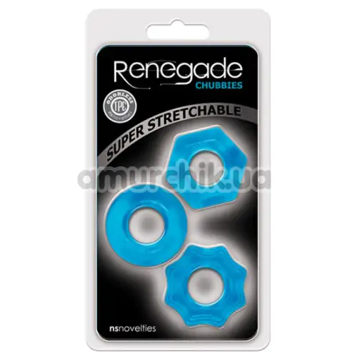Набор из 3 эрекционных колец Renegade Chubbies Super Stretchable Rings, голубой