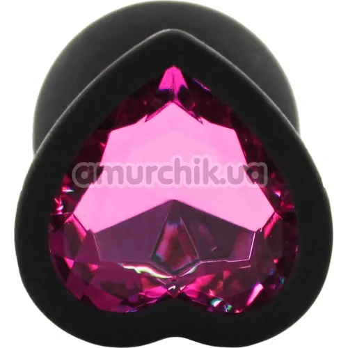 Анальна пробка з рожевим кристалом Silicone Jewelled Butt Plug Heart Small, чорна
