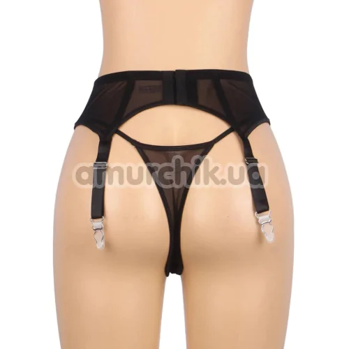 Комплект Star Night Sexy Eyelash Lace Set, черный: трусики-стринги + пояс для чулок