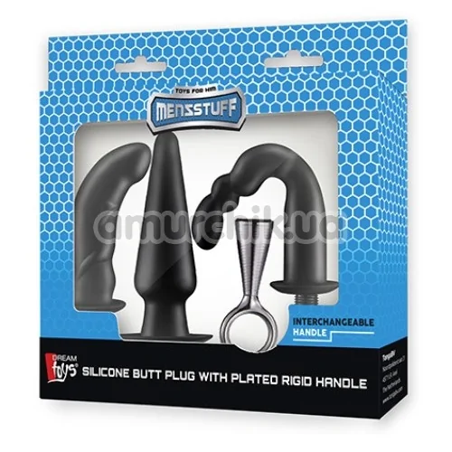 Набор из 3 анальных игрушек Menzstuff Silicone Butt Plug With Plated Rigid Handle, черный