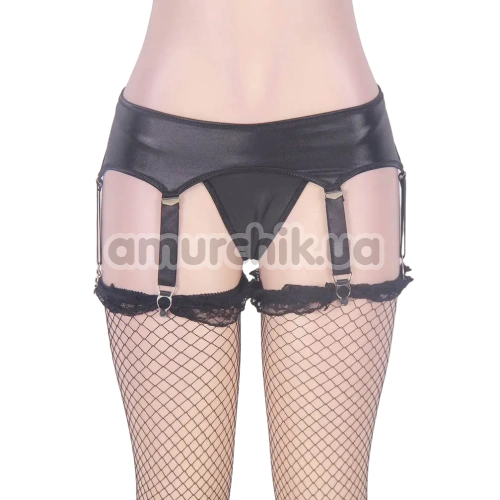 Комплект Star Night Leather-Look Garter Belt With Tiny Bows, черный: пояс для чулок + трусики-стринги