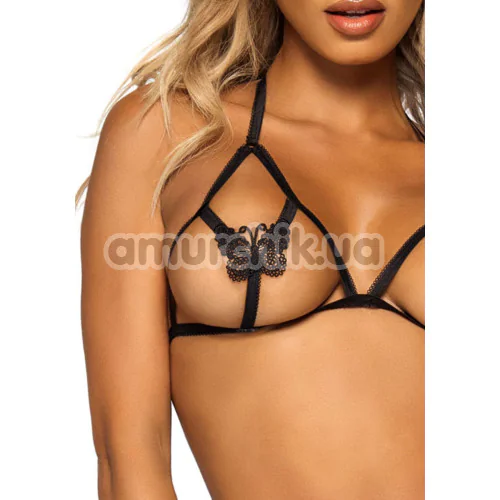 Комплект Leg Avenue Open Cup Bra And Pearl Panty, черный: бюстгальтер + трусики-стринги