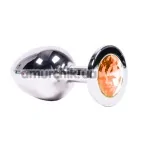 Анальная пробка с оранжевым кристаллом SWAROVSKI Steel Jewel Plug, серебряная - Фото №1