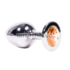Анальная пробка с оранжевым кристаллом SWAROVSKI Steel Jewel Plug, серебряная - Фото №1