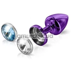 Анальна пробка з прозорим і блакитним кристалом SWAROVSKI Anni Magnet T1, фіолетова - Фото №1