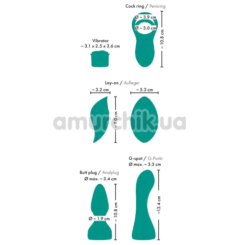 Набір секс-іграшок Couples Choice RC Mini Vibrator With 4 Attachments, зелений