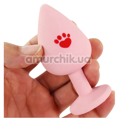 Анальна пробка з рожевим кристалом Alume Silicone Heart Paw Plug M, рожева