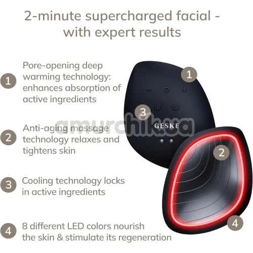 Ультразвуковой массажер-маска для лица Geske Sonic Warm & Cool Mask 9 in 1, черный