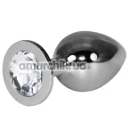 Анальная пробка с прозрачным кристаллом Rosebud Classic Metal Plug L, серебряная - Фото №1