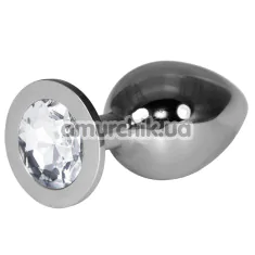 Анальная пробка с прозрачным кристаллом Rosebud Classic Metal Plug L, серебряная - Фото №1