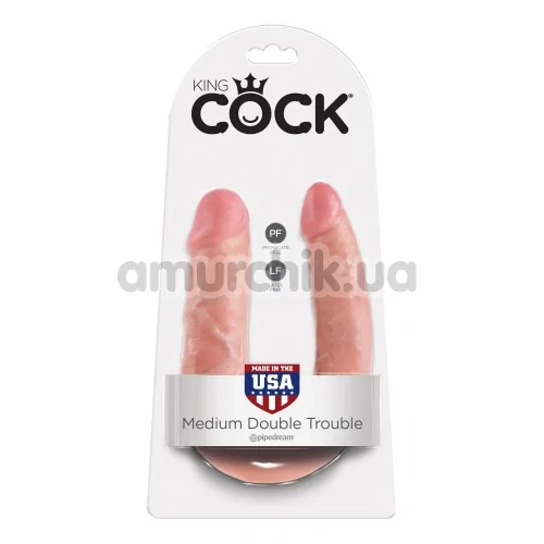 Подвійний фалоімітатор King Cock Double Trouble Medium, тілесний