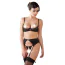 Комплект Abierta Fina Rhinestone Shelf Bra Set чорний: бюстгальтер + пояс для панчіх + трусики-стрінги - Фото №2