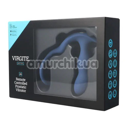 Вібростимулятор простати з ерекційним кільцем Virgite App Toys Remote Controlled Prostatic Vibrator A6, синій