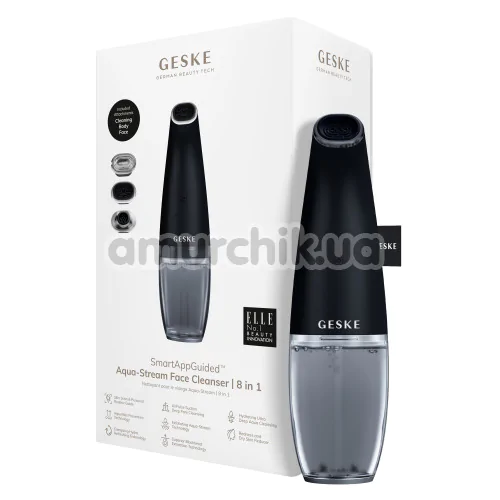 Пристрій для очищення шкіри обличчя Geske Aqua-Stream Face Cleanser 8 in 1, чорний