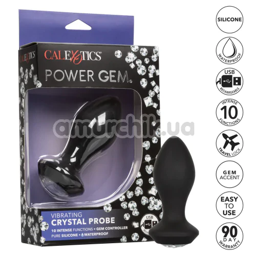 Анальная пробка с вибрацией Power Gem Vibrating Crystal Probe, черная
