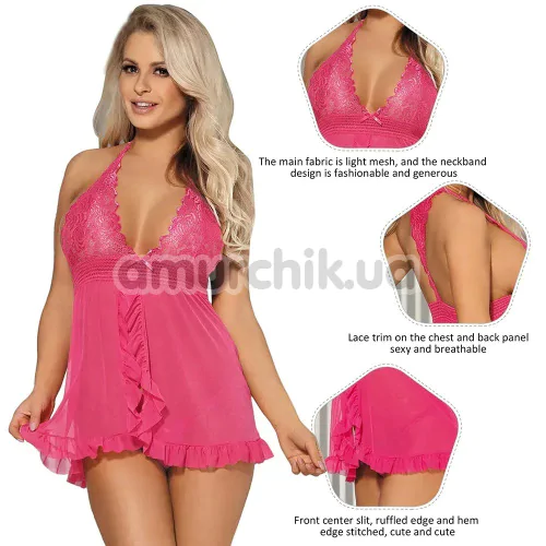 Комплект Star Night Elegante Babydoll, рожевий: пеньюар + трусики-стрінги
