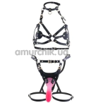 Комплект Lockink Sevanda Queen Sheba Set, черно-розовый: портупея + страпон-гартеры + фаллоимитатор - Фото №1