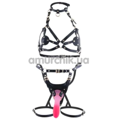 Комплект Lockink Sevanda Queen Sheba Set, черно-розовый: портупея + страпон-гартеры + фаллоимитатор - Фото №1