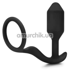 Анальна пробка з ерекційним кільцем B-Vibe Snug & Tug, чорна - Фото №1