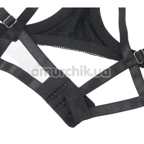 Комплект Star Night Openable Bow Sexy Bra Set, черный: бюстгальтер + трусики-стринги + гартеры