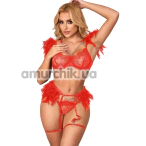 Комплект Star Night Sensual Feather & Chains, червоний: бюстгальтер + трусики-стрінги + пояс для панчіх + гартери - Фото №1