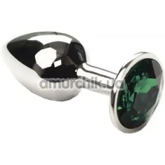 Анальная пробка с зеленым кристаллом SWAROVSKI Silver Emerald Small, серебряная - Фото №1
