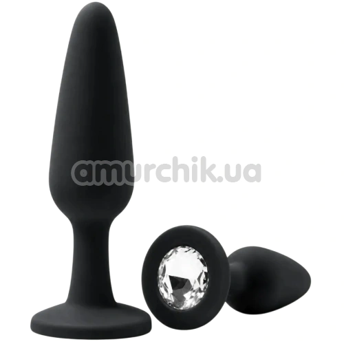 Анальна пробка з прозорим кристалом Alume Silicone Long Plug М, чорна