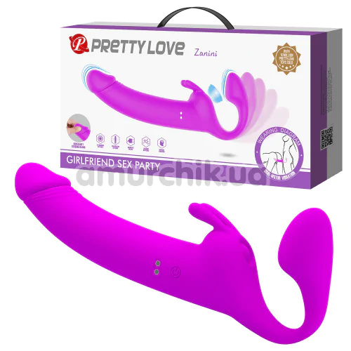 Безремневой страпон с вибрацией и пульсацией Pretty Love Zanini, розовый