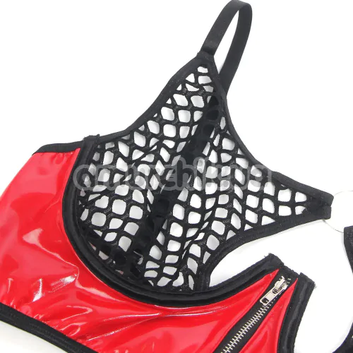 Комплект Star Night Mesh & Rings Set, червоно-чорний: бюстгальтер + трусики-стрінги