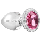Анальная пробка с розовым кристаллом Adam & Eve Pink Gem Glass Plug Large, прозрачная - Фото №1