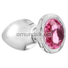 Анальная пробка с розовым кристаллом Adam & Eve Pink Gem Glass Plug Large, прозрачная - Фото №1