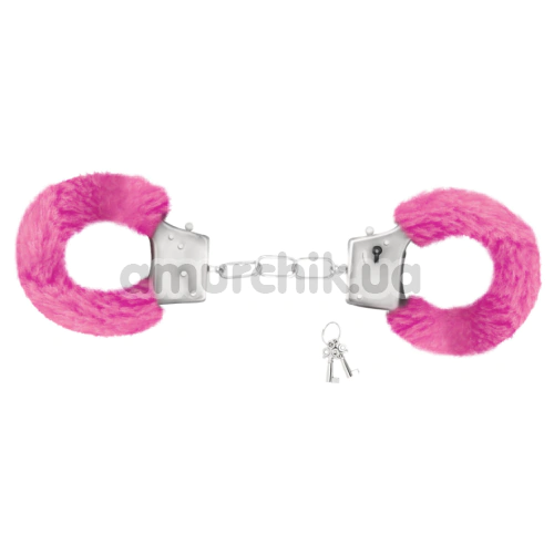 Наручники з рожевим хутром Crushious Love Cuffs, срібні