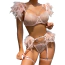 Комплект Star Night Sensual Feather & Chains, розовый: бюстгальтер + трусики-стринги + пояс для чулок + гартеры - Фото №6