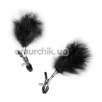 Зажимы для сосков с черными перышками Easy Toys Nipple Clamps, серебряные - Фото №1